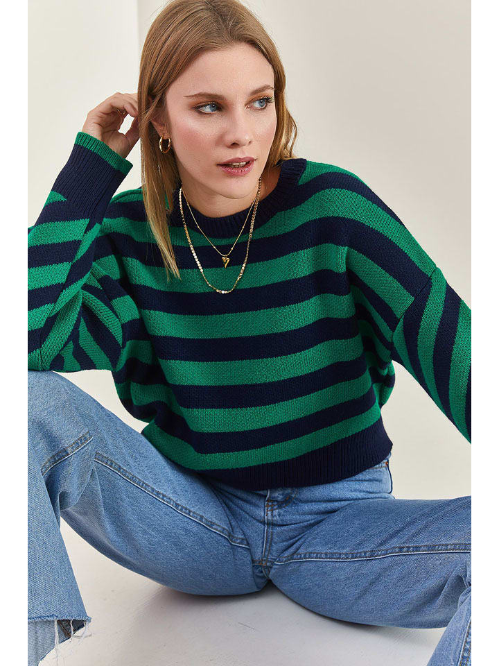 Bianco Lucci Pullover in Grün/ Dunkelblau - onesize