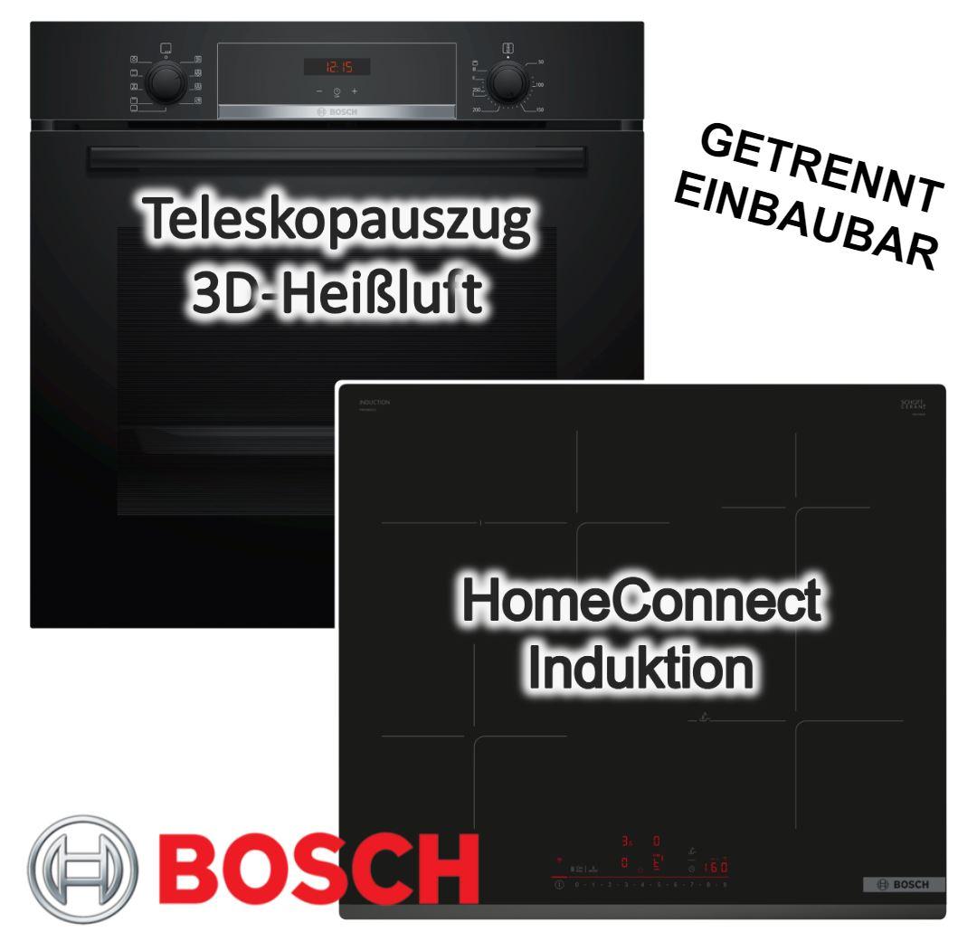 Herdset Bosch Backofen EcoClean Teleskopauszug + Induktionskochfeld Kochassistent autark 60cm