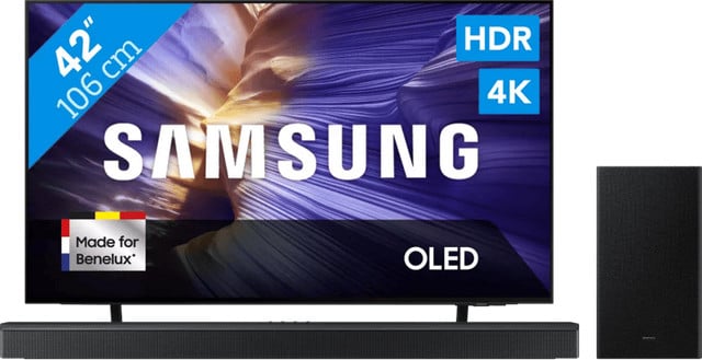Samsung 42 inch OLED S90F (2025) met Samsung HW-B750F Soundbar Zwart