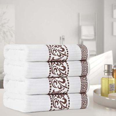 Superior Athens Cotton Floral Border Greek Key Bath Towel Set of 4