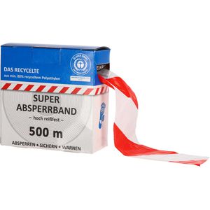 Kelmaplast Warnband Das Recycelte Absperrband, nicht klebend, rot / weiß schraffiert, 80mm x 500m