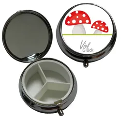 Glückspillendose Fliegenpilze Design Rund Metall Tablettenbox Reise