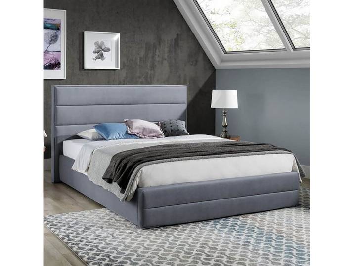 Xlmoebel Bett Elegantes graues Bettgestell mit hochwertiger Polsterung (Bettgestell, Bett), Hergestellt in Europa