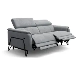 RELAXSOFA RODEN 3-Sitzer mit 2 Relax, hellgrau, Veloursstoff
