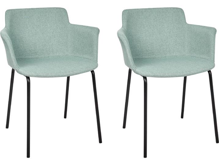 BELIANI Esszimmerstuhl 2er Set Mintgrün Stoffbezug mit Schwarzen Metallbeinen Hohe Armlehnen Modern Wohnzimmer Esszimmer Küche Ausstattung Möbel