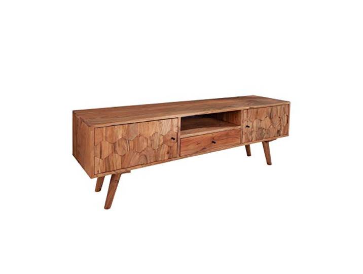 Riess Ambiente Massives TV Board Mystic Living 140cm Akazie Natur 3D Oberfläche Massivholz Akazienholz Lowboard Fernsehschrank Wohnzimmerschrank
