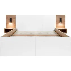 POLSTERBETT massivholz eiche & weiß 160X200 mit nachtkommoden & bettschubladen