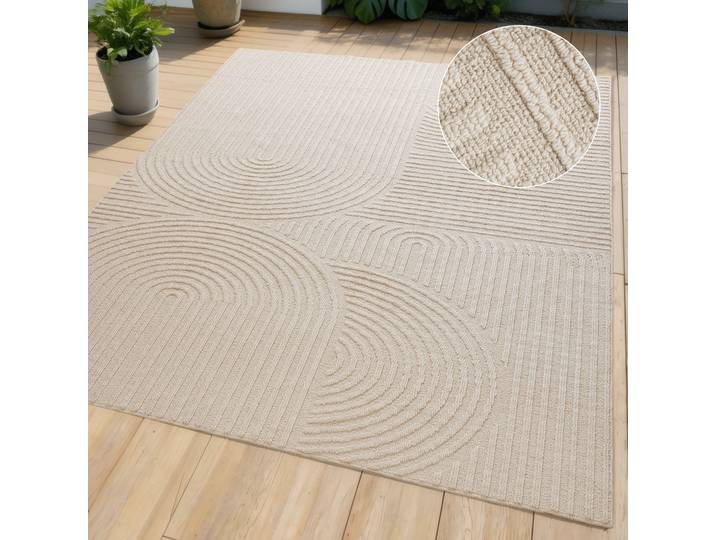 Teppich GOODPRODUCT Jola, In- und Outdoor geeignet, Hoch-Tief-Design, Scandi , beige, B:180cm H:9mm L:230cm, Kunstfaser, Teppiche, Teppich, Hoch-Tief-Struktur, Zen, Wetterfest & UV-beständig, Balkon, Camping