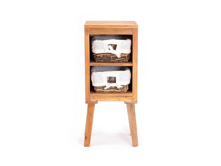 CREEDWOOD Beistelltisch NACHTTISCH WILLI , Altholz massiv Holz, 2 Rattan Körbe, Bad Kommode