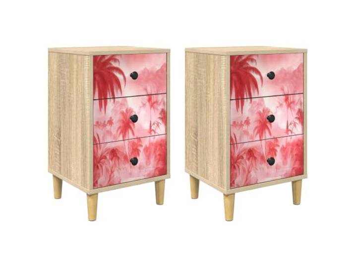 HFXHIJXQ Nachttisch 2er Set Sonoma-Eiche36x33x60cm Beistelltisch Kompakter Schrank im 2er Set für das Schlafzimmer mit 6 Schubladen und stabilen Füßen aus Holzwerkstoff.