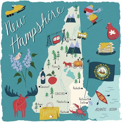 CounterArt "New Hampshire Home 4-Pack Absorbent Stone Coasters with Protective Cork Backing 4"" Square Made in The USA Easily Wipes Clean"