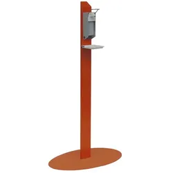 Desinfektionssäule Novocal pulverbeschichtet orange mit Tropfschale und Armhebelspender 500 ml