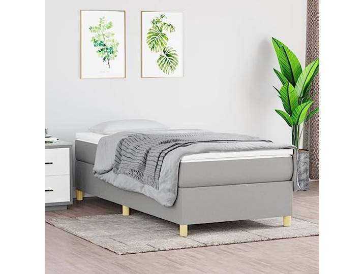 RJPLMFV Bettgestell, Lattenrost, Stoff, Hellgrau, 90 x 190 cm Robuste Füße, Sperrholzlatten, atmungsaktiv, langlebig, Matratze nicht im Lieferumfang enthalten