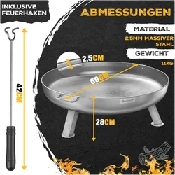 Kesser, Feuerschale, Feuerschale mit Feuerhaken und Wasserablauf