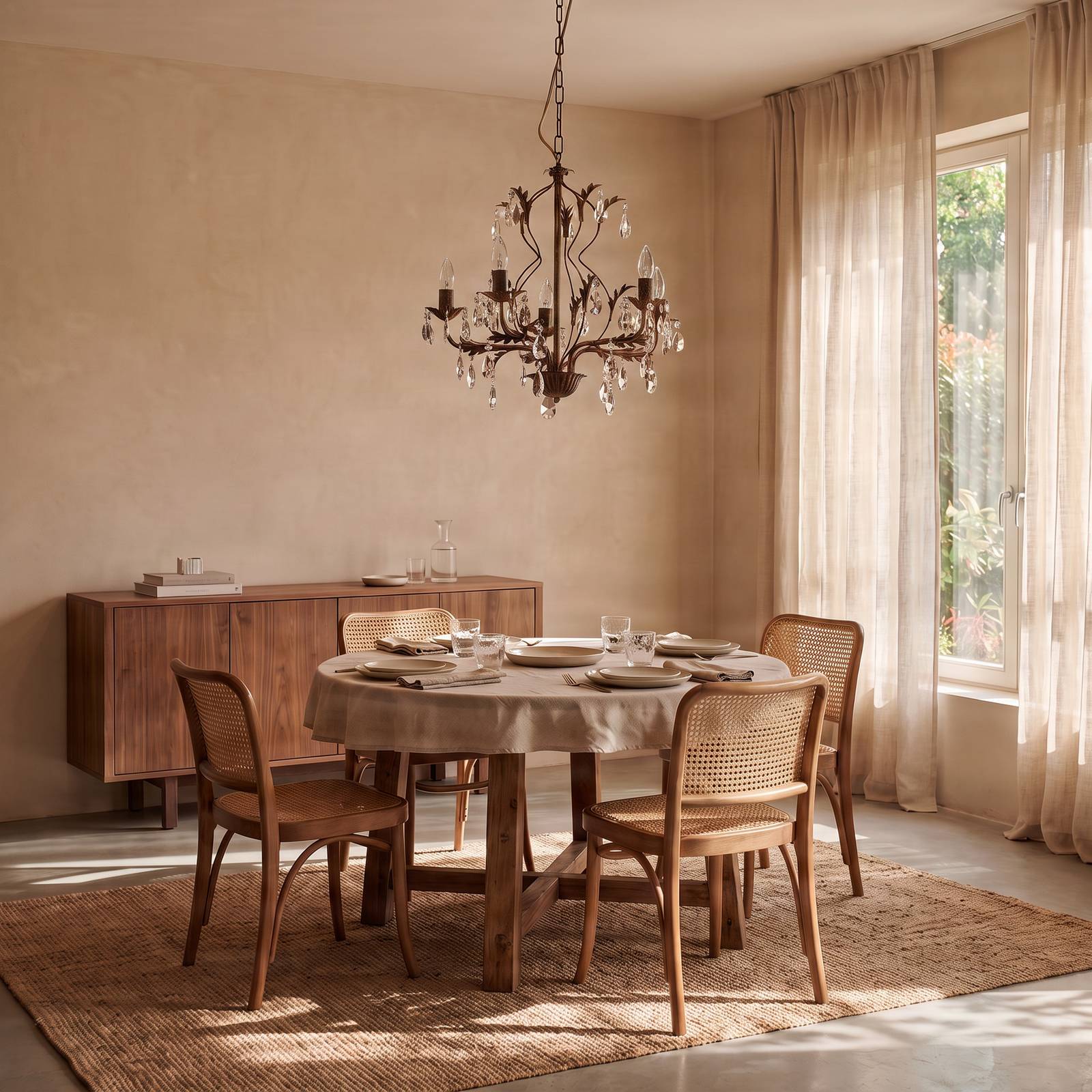 Crystal Chandelier Teresa ONLI, dimmable, Bronze / antique brass, Living / Dining Room, metal, Antique, Ceiling Light