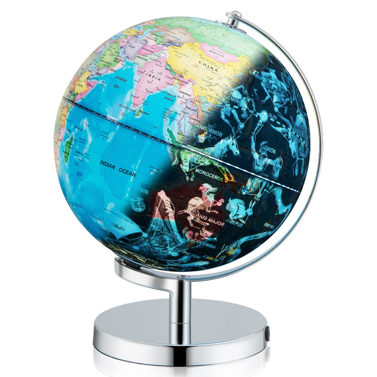 Costway 3-in-1 Verlichte Globe Nachtlampje met Standaard en 88 Sterrenbeelden, 23 cm