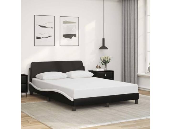 Kunstleder mit Kopfteil Schlafzimmer Dover Schwarz 120x200 cm Bettgestell Dover 120x200 cm Kunstleder Schwarz Weiß mit Kopfteil Stabil Metall Lattenrost Ohne Matratze