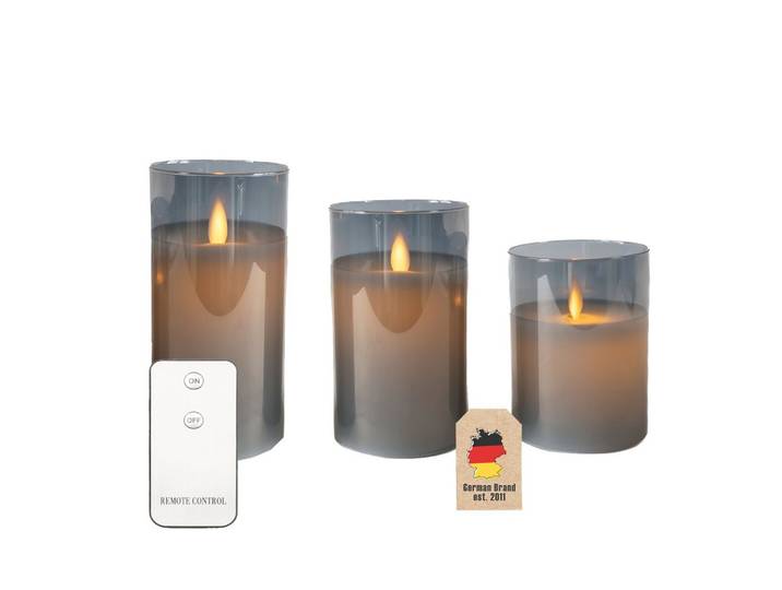 LED Kerzen aus Wachs im Glas mit Fernbedienung (3-tlg. Set)
