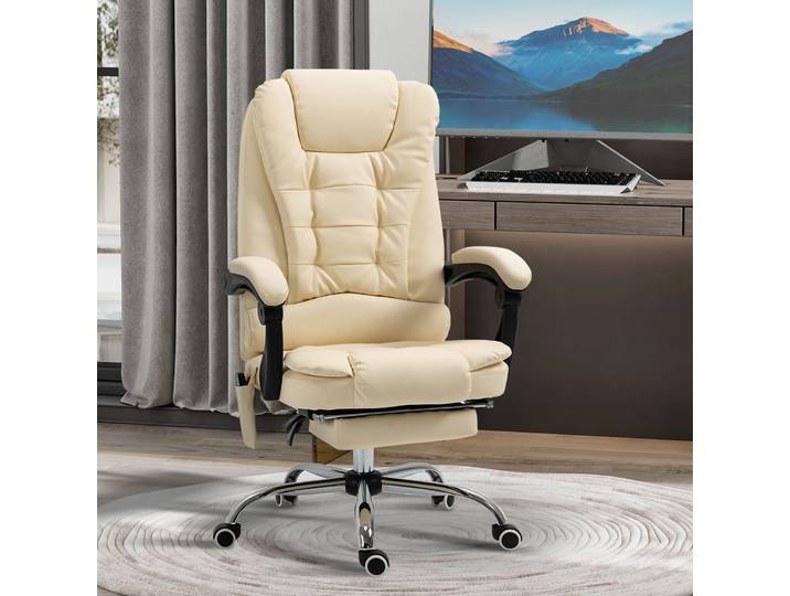 Vinsetto Fauteuil Bureau Ergonomique Massant Réglable Crème