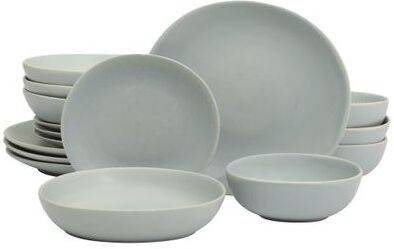 Gibson Elite Zion Mist 16 Piece Stoneware Reactive Glaze (Service for 4) Ceramic Plates and Bowls Modern Organic Dinnerware Set