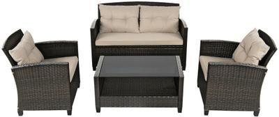 Costway 4 Pieces Outdoor Rattan Furniture Set with Glass Table