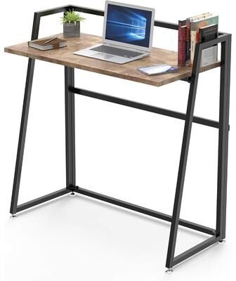 Eureka Ergonomic "33"" Teak Wood Folding Computer Desk - No Assembly Small Space Workstation"