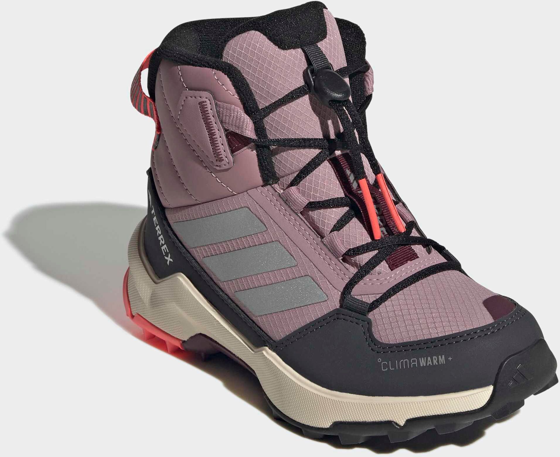 Winterstiefel ADIDAS TERREX "AX4R MID CLIMAWARM+ KIDS", Kinder, Gr. 39, solar turbo, magic mauve, wonder weiß, Synthetik, Textil, Schuhe Winterstiefel, gefüttert solar turbo, magic mauve, wonder weiß 39