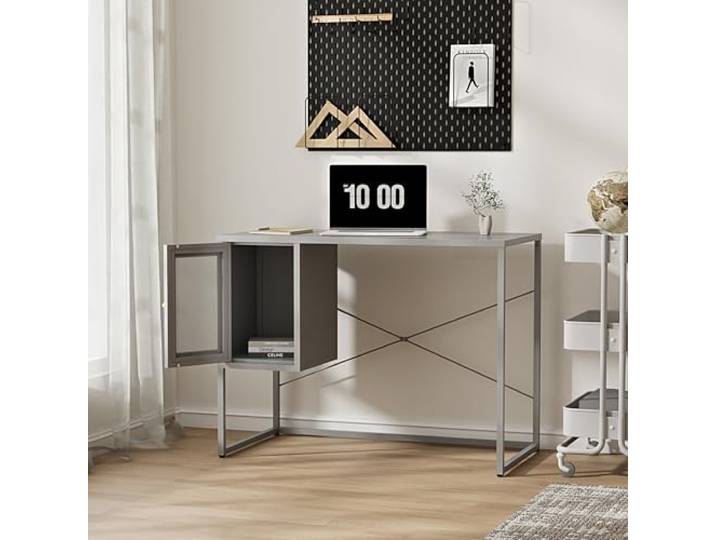 [en.casa] Schreibtisch Sund Compuertisch mit Ablagefach Grau Bürotisch 75 x 100 x 50 cm PC Tisch Metall rechteckige Tischplatte