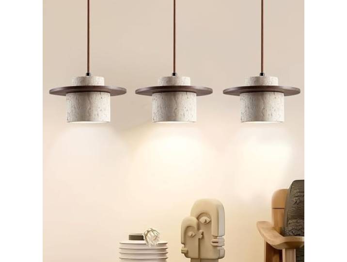 Stesulfr Pendelleuchte im japanischen Stil Wabi Sabi Pendellampe E27 nordischer Marmor Kronleuchter Schirm aus Naturstein einfache Hängeleuchte für Esszimmer Nachttisch Kücheninsel Flur(3PC)