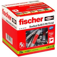 Dübel DuoSeal 8x48 S PH TX A2 hellgrau/rot, 25 Stück, mit rostfreien Schrauben