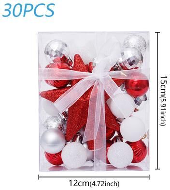 Multisell Products Hub Christmas Tree Ornament, Holiday Pendant, Christmas Balls, Wedding Party Decor, Festive New Year Gift red White Silver 30pcs