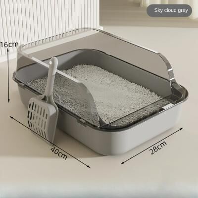 PetsAreLife Semi Enclosed High Sided Cat Litter Box With Scoop Thick Kitty Sandbox gray