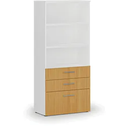 Büroschrank mit kombinierten Schubladen PRIMO WHITE, 800 x 420 x 1781 mm, weiß/Buche