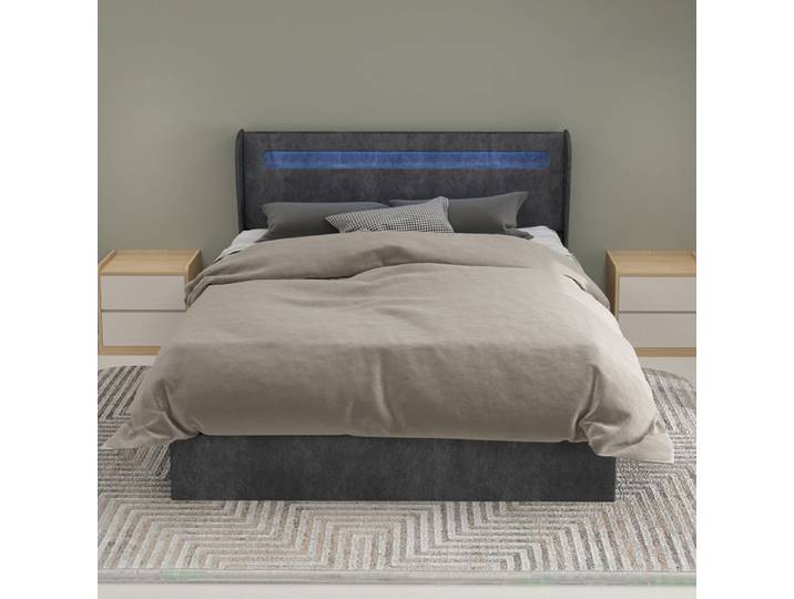Lit Coffre 140x200 cm - DREAMMESPACE - Lit Double LED - Rembourré - Élégant - Gris