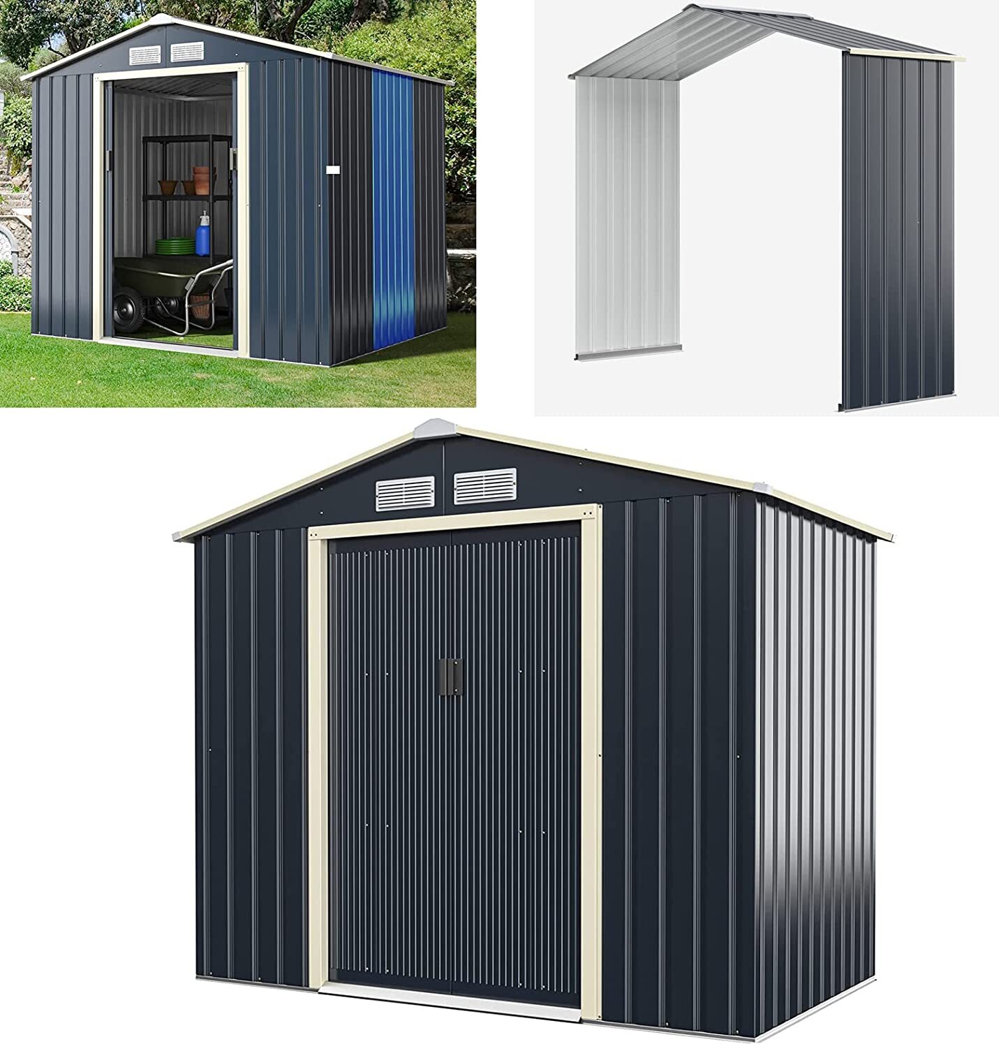 COSTWAY Gerätehaus Metall Erweitert-213x127x195 cm, Geräteschuppen abschließbar, Gartenhaus mit 4 Luftschlitzen und Schiebetür