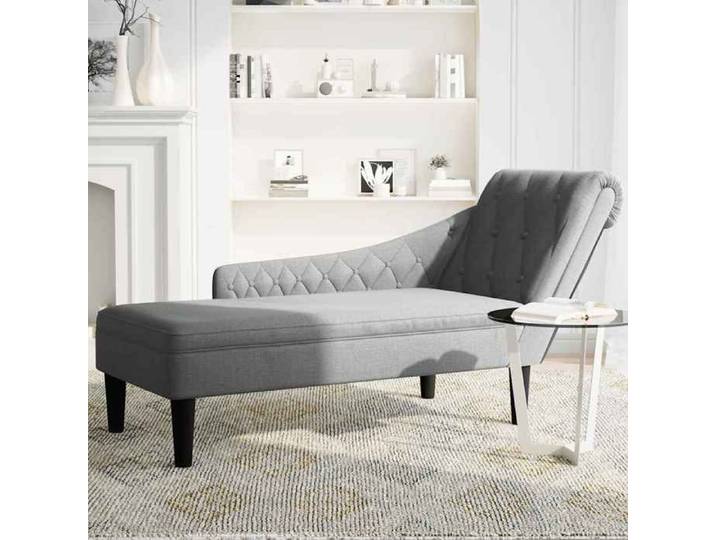 Chaise de canapé - Gris - Fauteuil long avec coussin et accoudoir droit gris clair tissu C979448