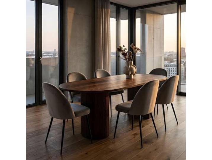 ebuy24 Essgruppe mit 6 Stühlen - Kyoto Skagen 210x100 cm Oberfläche Dunkelbraun Bezug Grau Velours rechteckig Design Wohnküche Esszimmer Sitzgruppe Essplatz Esszimmergruppe 6 Personen