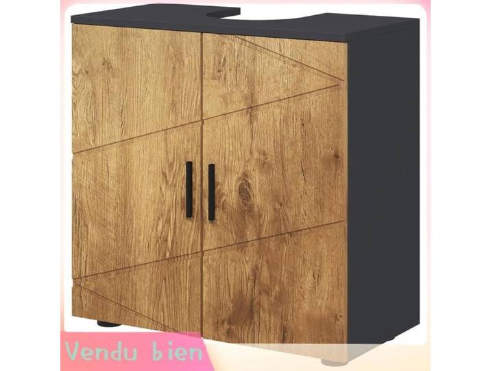 LIA Meuble sous lavabo 2 portes gris anthracite/aspect bois 60x30x60cm