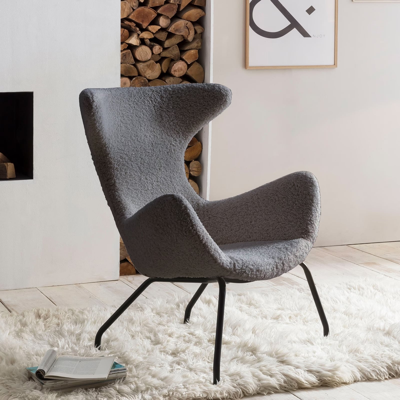 Artistiq Living Fauteuil Marly Lounge - Grijs - Bouclé met Metalen Frame