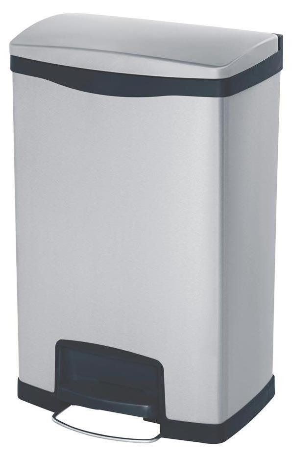 Tret-Abfallsammler, Edelstahl, Volumen 50 l, BxTxH 460x348x728 mm, Pedal an breiter Seite, schwarz