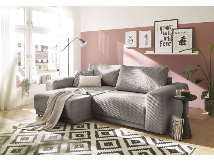 Schlafsofa GOODPRODUCT PHEELIX Cord, mit 3 Funktionen , grau (hellbraun), B:252cm H:94cm T:118cm, Sofas, Schlafsofa, Elemente einzeln oder gleichzeitig ausziehbar, bequemer Sitzkomfort