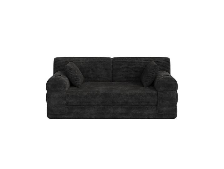 Komhtom 2-Sitzer-Sofa – Cord, Metallrahmen, Becherhalter, kompakt, Schwarz, Mode, 80x81x168 cm, Wohnzimmer, Sofas & Couches, Sofas, 2-Sitzer Sofas