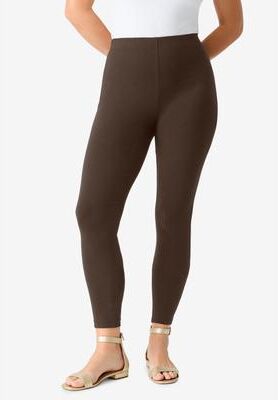 Plus Size Women's Plus Size Essential Stretch Ankle Length Pull-On Legging by Roaman's in Chocolate (Size S) Activewear Workout Yoga Pants