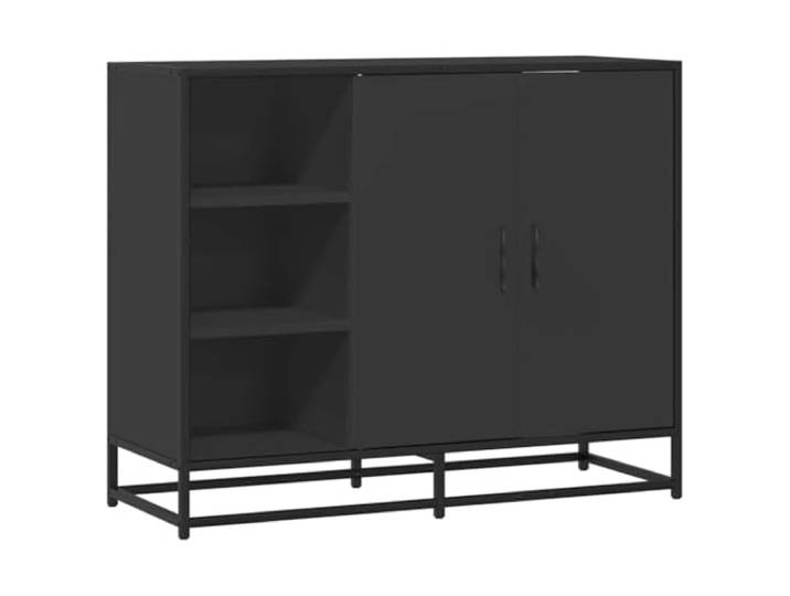 LASWWQMRF Sideboard Schwarz 92x35x76 cm Holzwerkstoff Metall Industrielles Design mit 2 Türen für Wohnzimmer und Flur, stabiles Metallgestell und pflegeleichter Holzwerkstoff.