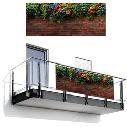 BALKON-SICHTSCHUTZ Blumen - Wand - Grün - Orange Balkon Deko 300x130 cm
