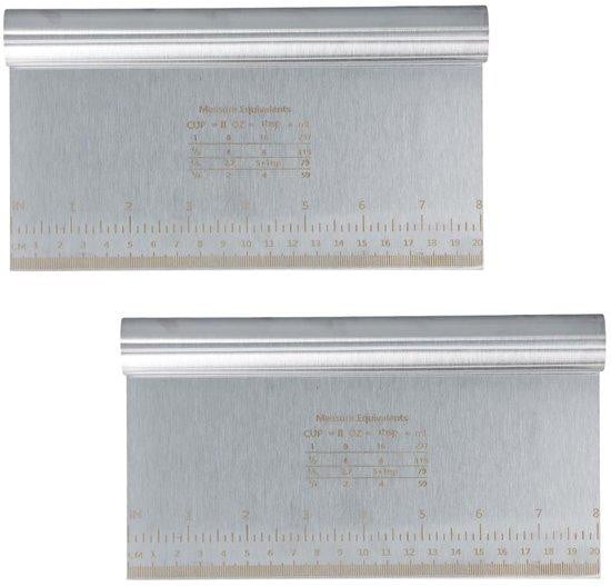 Unyqoos 2-delige set roestvrij stalen deegschrapers met lasergegraveerde meetstreep en ergonomische handgreep, 12 x 20 cm