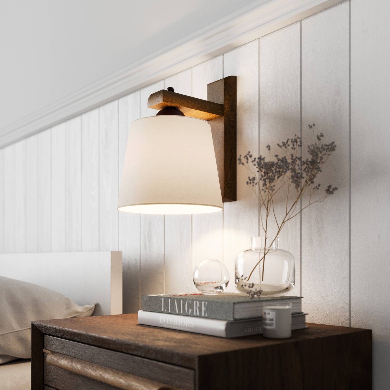 Wooden Wall Light Sweden Lamkur, dimmable, Dark wood, Living / Dining Room, Wood, Modern, Wall Light