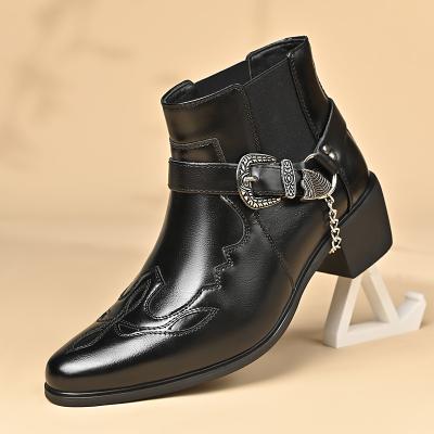 LightInthebox Men's Black Buckle Biker Ankle Boots, Rugged Motorcycle Style Shoes for Men, Outdoor Riding, Street Fashion, Travel Casual Urban Wear