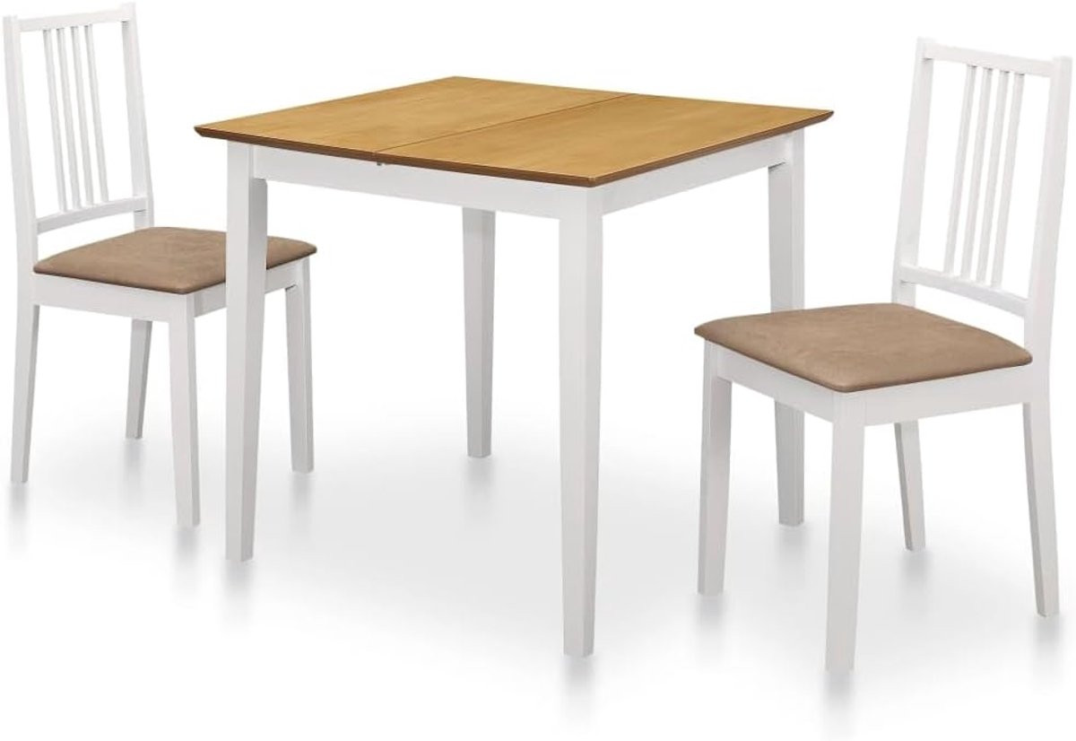 3-delige witte eetkamerset met uitschuifbare eettafel en stoelen
