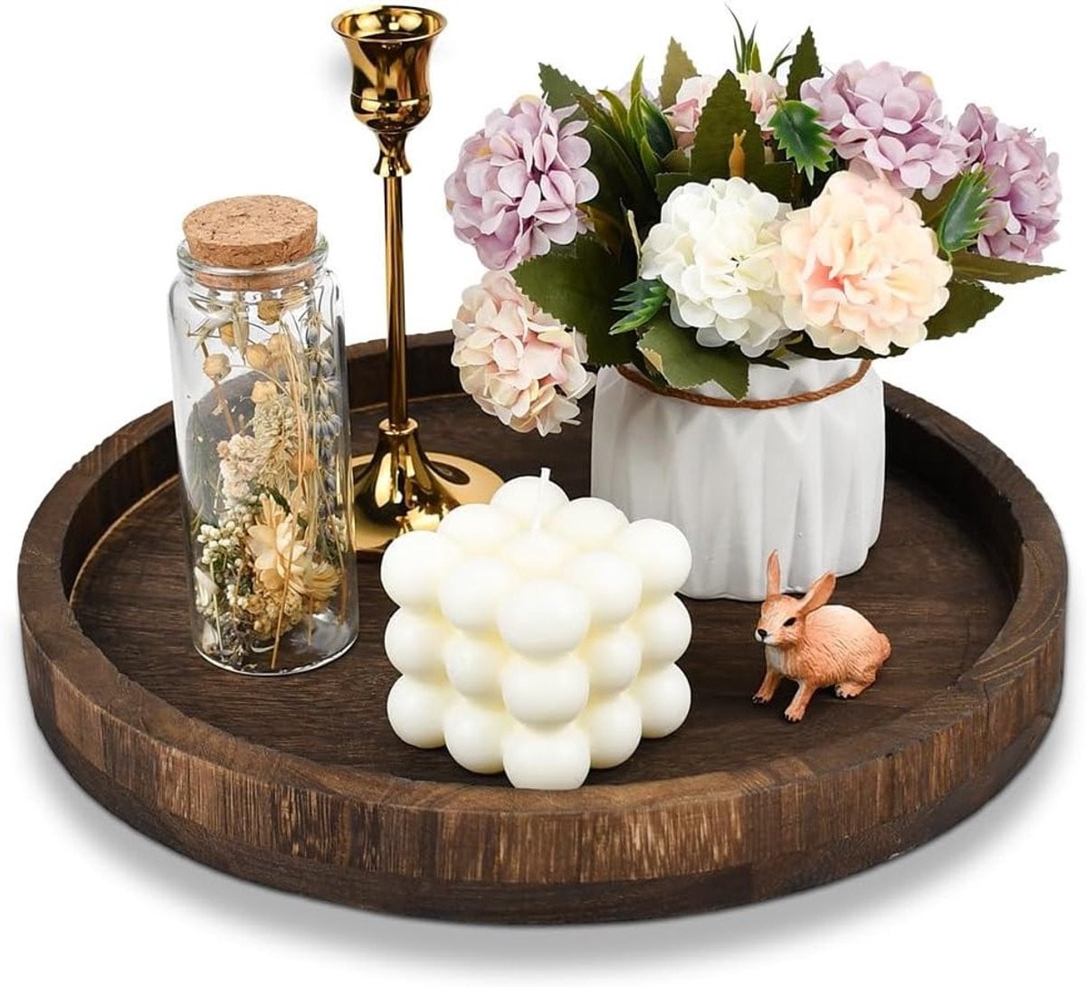 SnelShoppen Rond Houten Dienblad Decoratief Kaarsenplateau Diameter: 30 cm